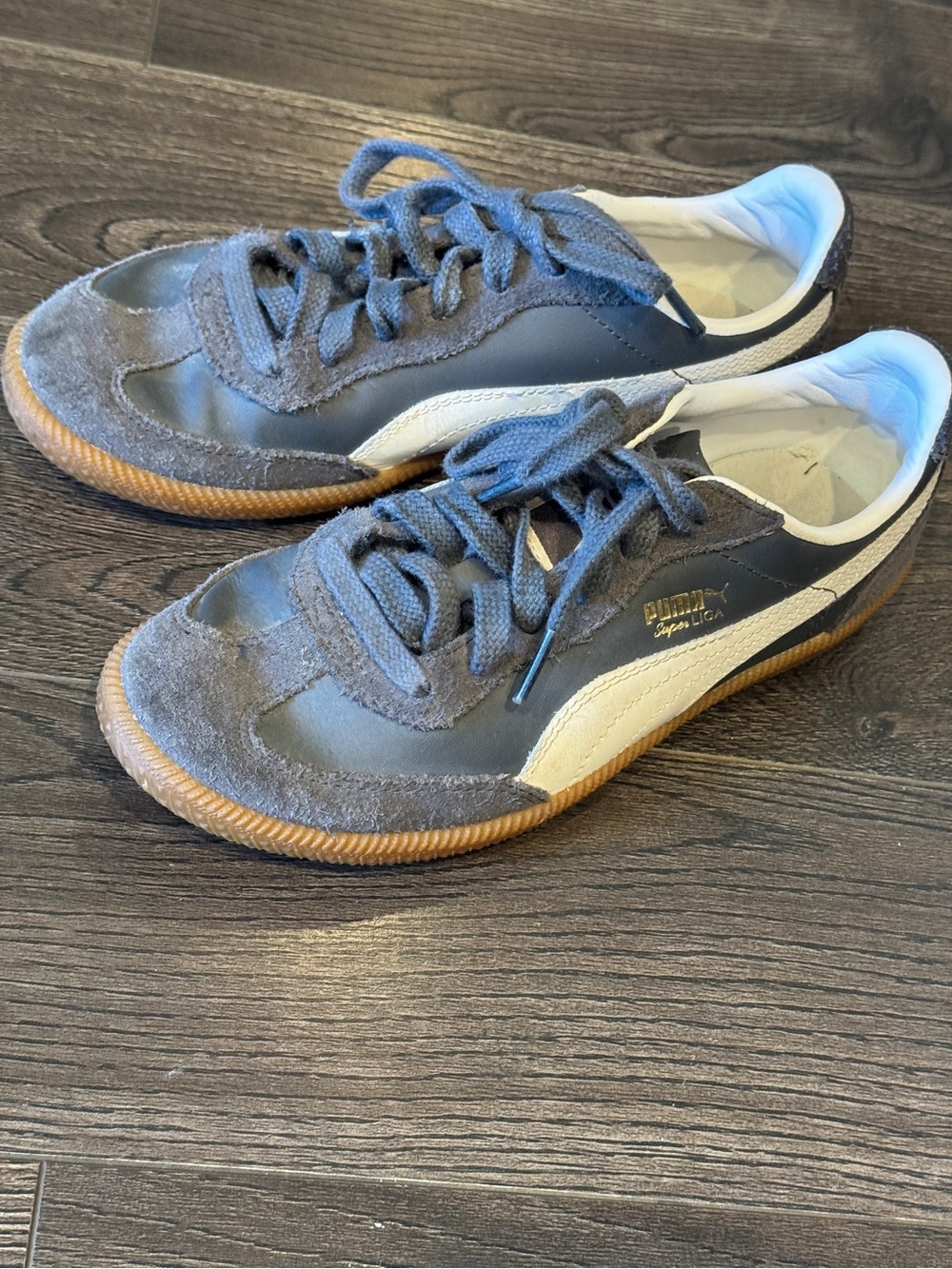 Puma Grey & White Suede-Trim Sneakers